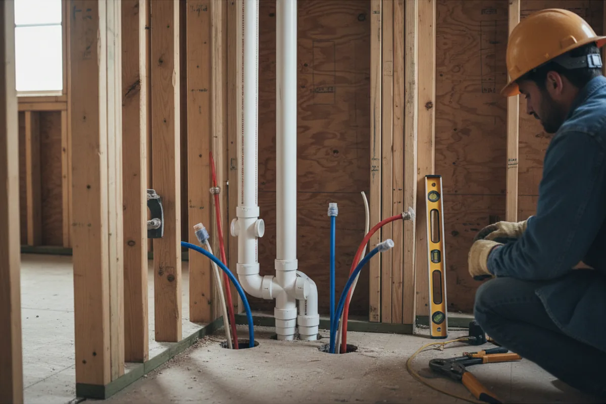 Drain and supply rough-in during Leak Detection in Garwin